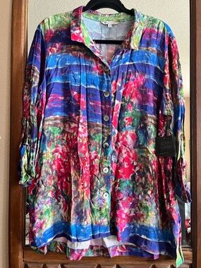 John Mark Multicolor Button-Down Floral-Stripe Shirt